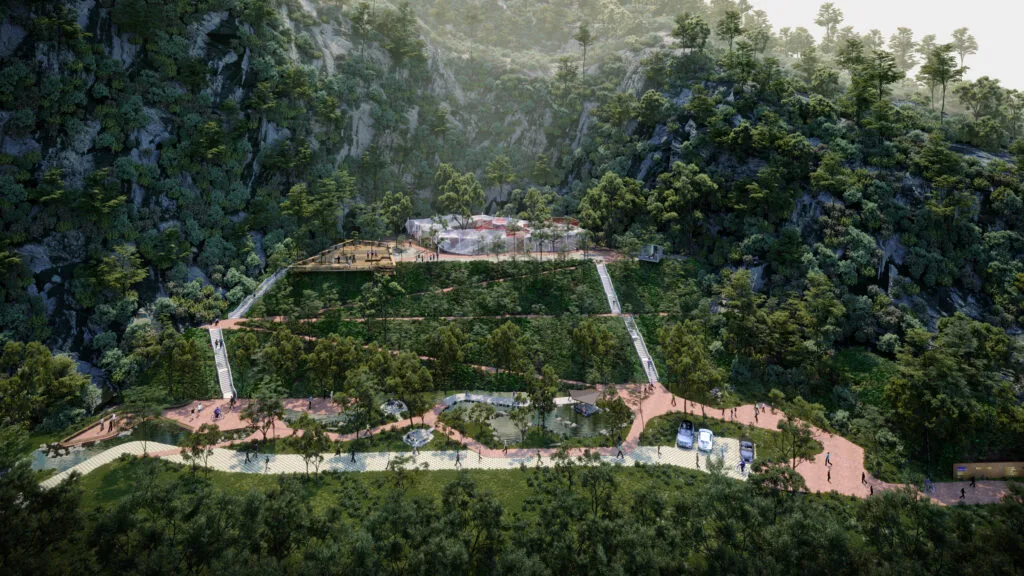 Artist impression of the 10-acre public leisure park at Central Park Damansara — green lawns and parkland for daily walks