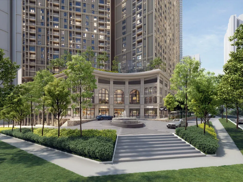 Artist impression of the water fountain feature at The Aldenz
