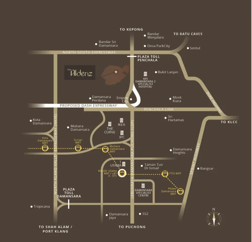 Location map of The Aldenz within Central Park Damansara, Petaling Jaya